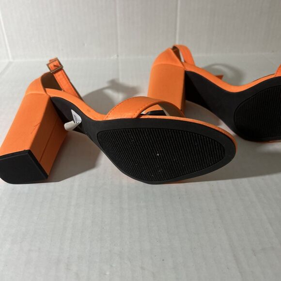 Womens Size 10 Shoes Orange Satin Style Strappy Sandals Block Heel Fall Autumn - Picture 5 of 12